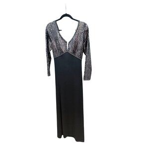 St. John Couture Black Sequin Long Sleeve Evening Gown